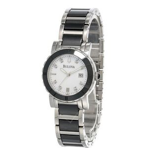 Bulova Black and Silver Watch with Sleek Two-Tone Band